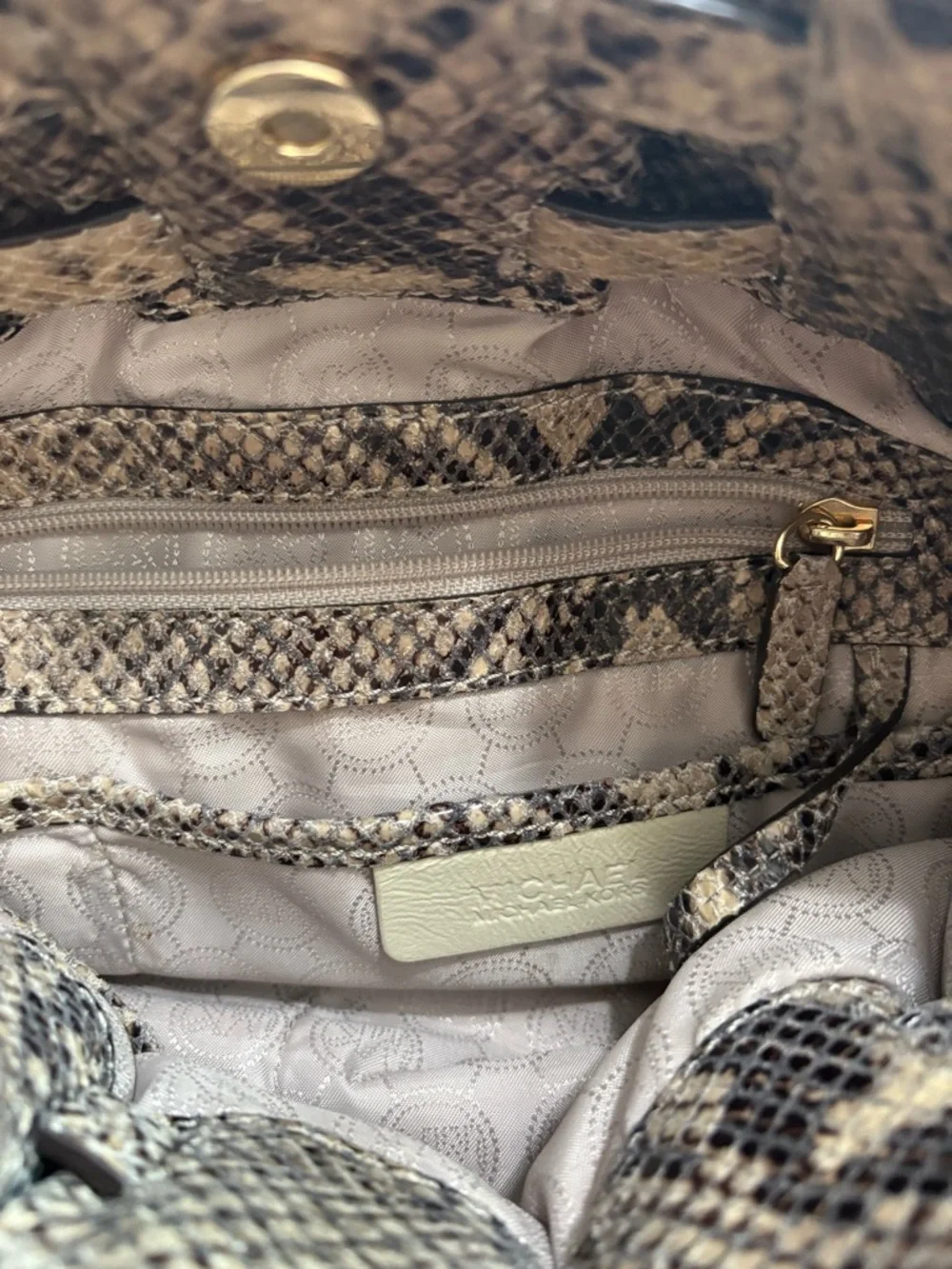 Michael Kors Snake-Print Shoulder Bag in Taupe and Black